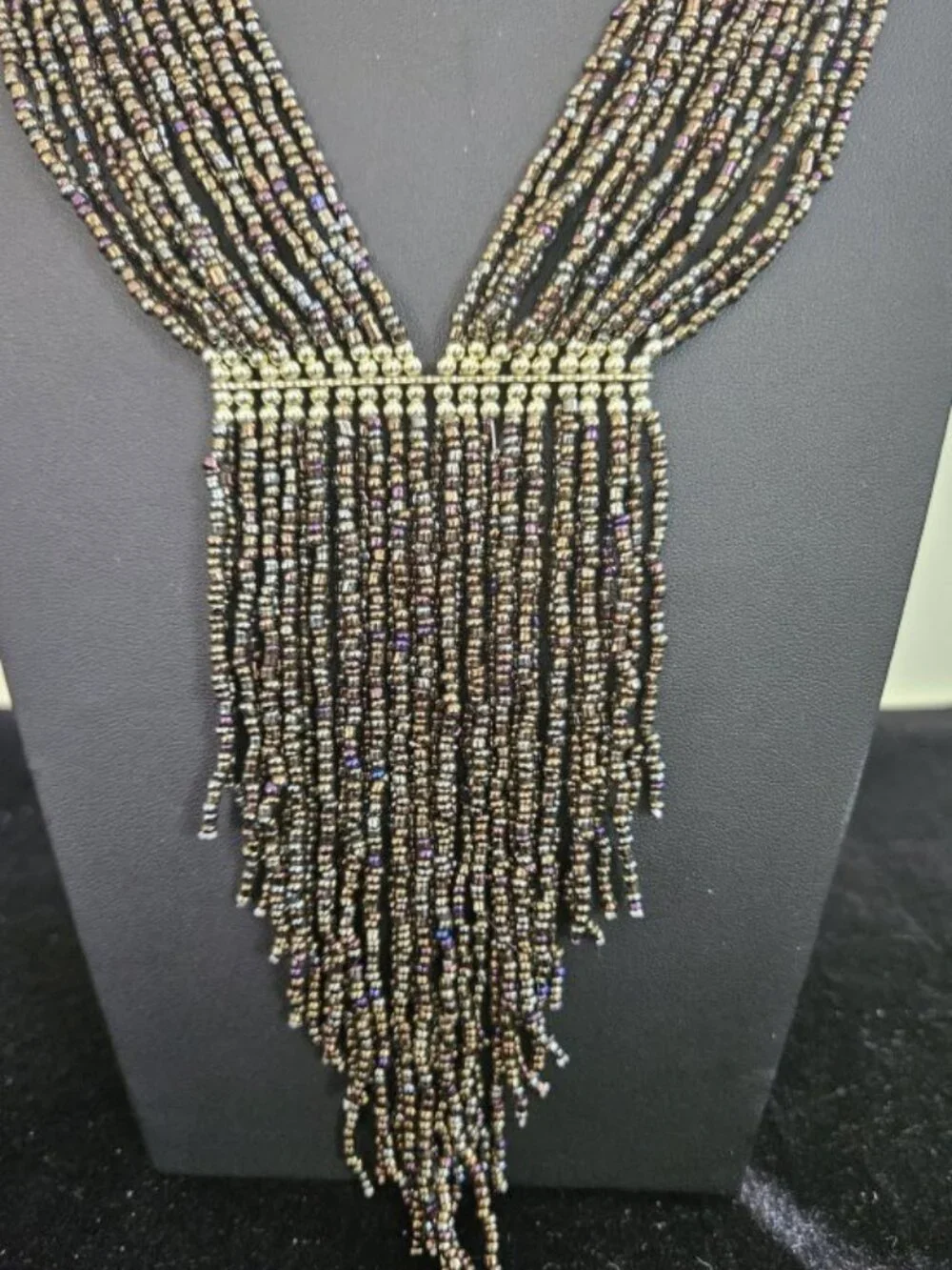 Vintage MARK (Avon) Multi Strand Copper Beaded Goldtone Necklace